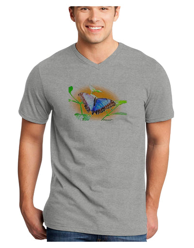 Blue Watercolor Butterfly Adult V-Neck T-shirt-Mens V-Neck T-Shirt-TooLoud-HeatherGray-Small-Davson Sales