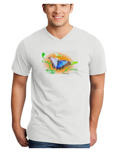 Blue Watercolor Butterfly Adult V-Neck T-shirt-Mens V-Neck T-Shirt-TooLoud-White-Small-Davson Sales
