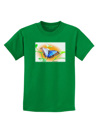 Blue Watercolor Butterfly Childrens Dark T-Shirt-Childrens T-Shirt-TooLoud-Kelly-Green-X-Small-Davson Sales