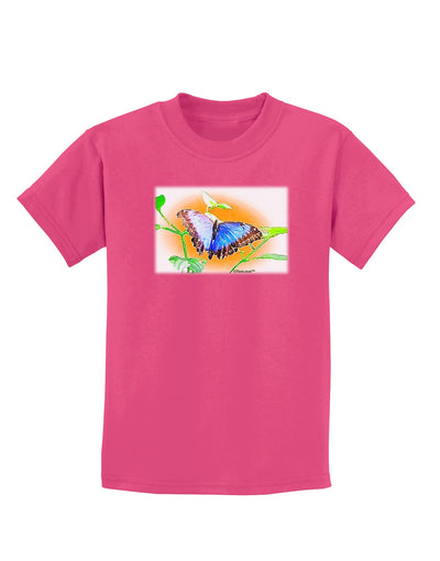 Blue Watercolor Butterfly Childrens Dark T-Shirt-Childrens T-Shirt-TooLoud-Sangria-X-Small-Davson Sales