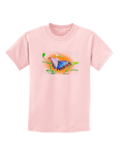 Blue Watercolor Butterfly Childrens T-Shirt-Childrens T-Shirt-TooLoud-PalePink-X-Small-Davson Sales