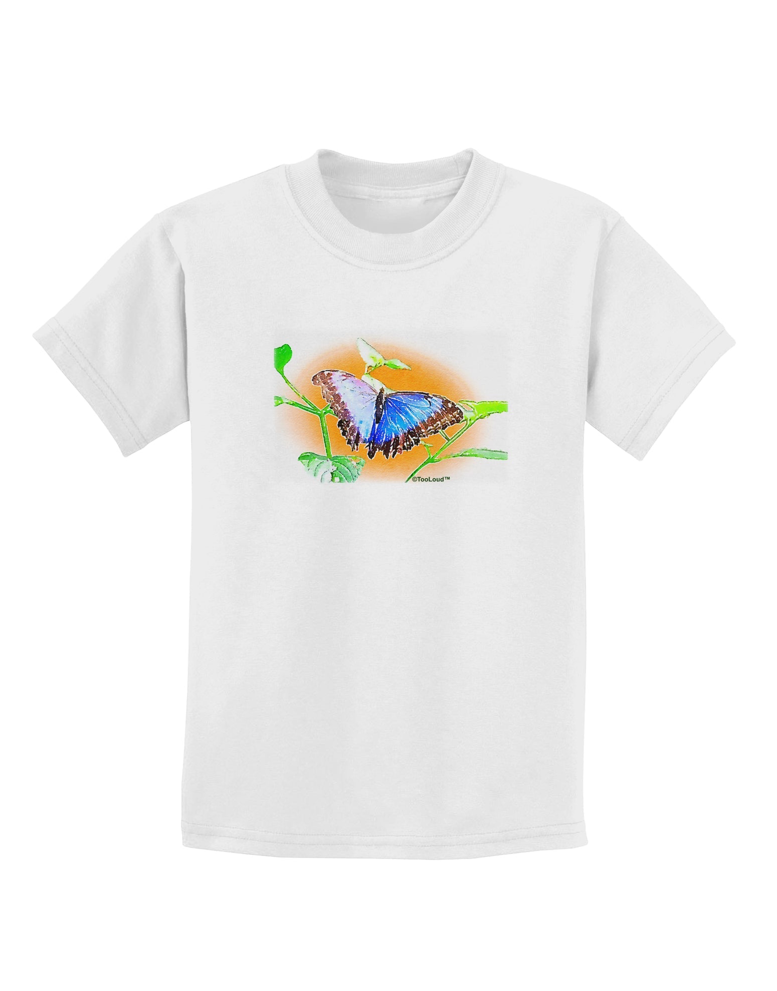 Blue Watercolor Butterfly Childrens T-Shirt-Childrens T-Shirt-TooLoud-White-X-Small-Davson Sales