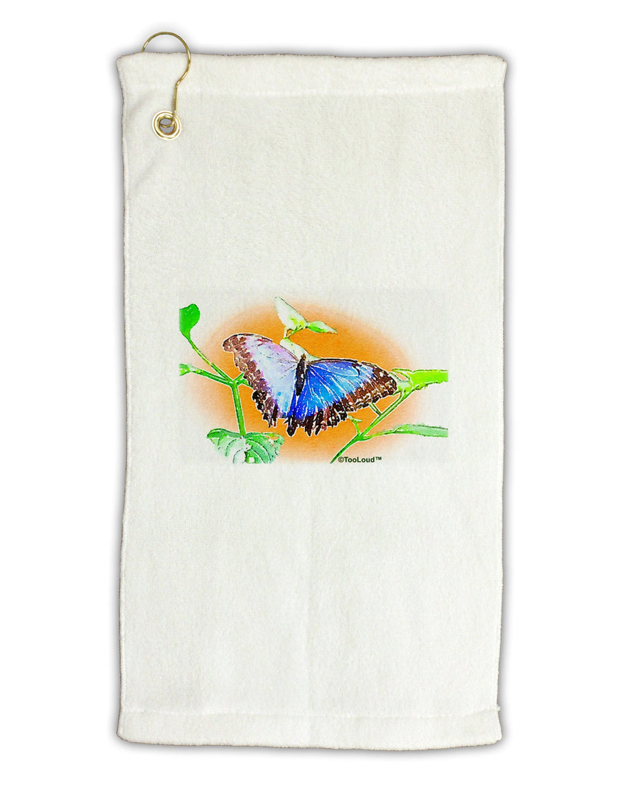 Blue Watercolor Butterfly Micro Terry Gromet Golf Towel 11&#x22;x19-Golf Towel-TooLoud-White-Davson Sales