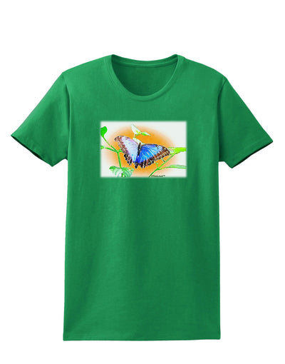 Blue Watercolor Butterfly Womens Dark T-Shirt-TooLoud-Kelly-Green-X-Small-Davson Sales