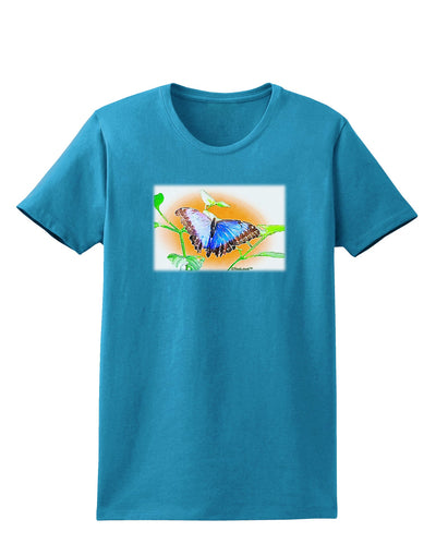 Blue Watercolor Butterfly Womens Dark T-Shirt-TooLoud-Turquoise-X-Small-Davson Sales