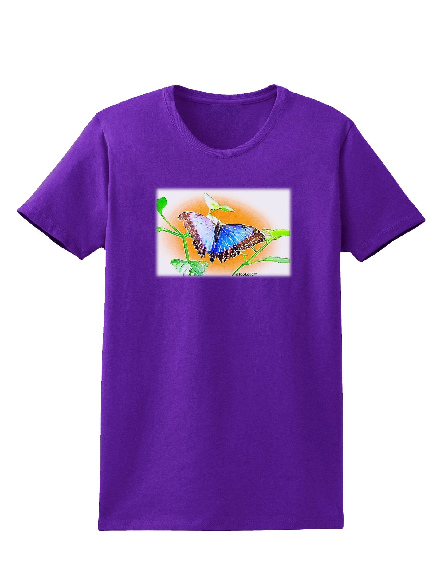 Blue Watercolor Butterfly Womens Dark T-Shirt-TooLoud-Purple-X-Small-Davson Sales