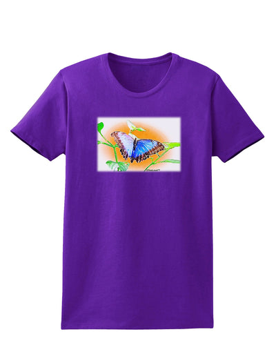 Blue Watercolor Butterfly Womens Dark T-Shirt-TooLoud-Purple-X-Small-Davson Sales