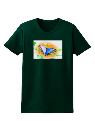 Blue Watercolor Butterfly Womens Dark T-Shirt-TooLoud-Forest-Green-Small-Davson Sales