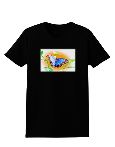 Blue Watercolor Butterfly Womens Dark T-Shirt-TooLoud-Black-X-Small-Davson Sales