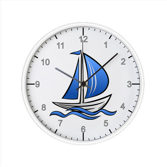 Blue Sailboat 10 Inch Round Wall Clock with Numbers