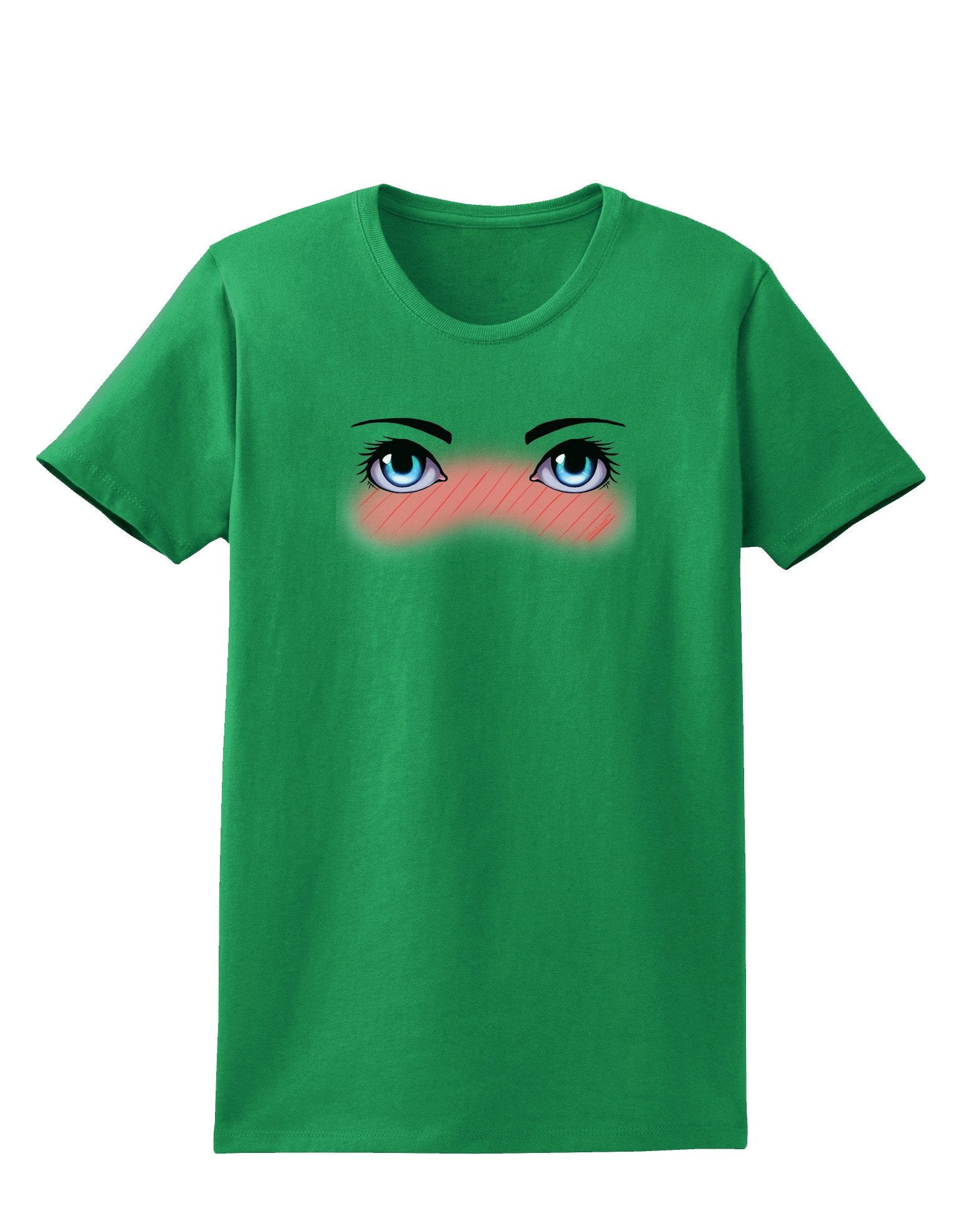 Blushing Anime Eyes Womens Dark T-Shirt-TooLoud-Kelly-Green-XXX-Large-Davson Sales