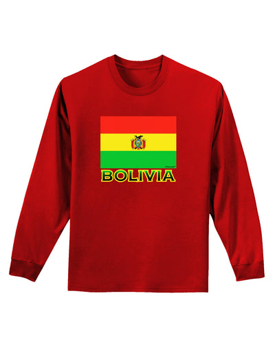 Bolivia Flag Adult Long Sleeve Dark T-Shirt-TooLoud-Red-Small-Davson Sales