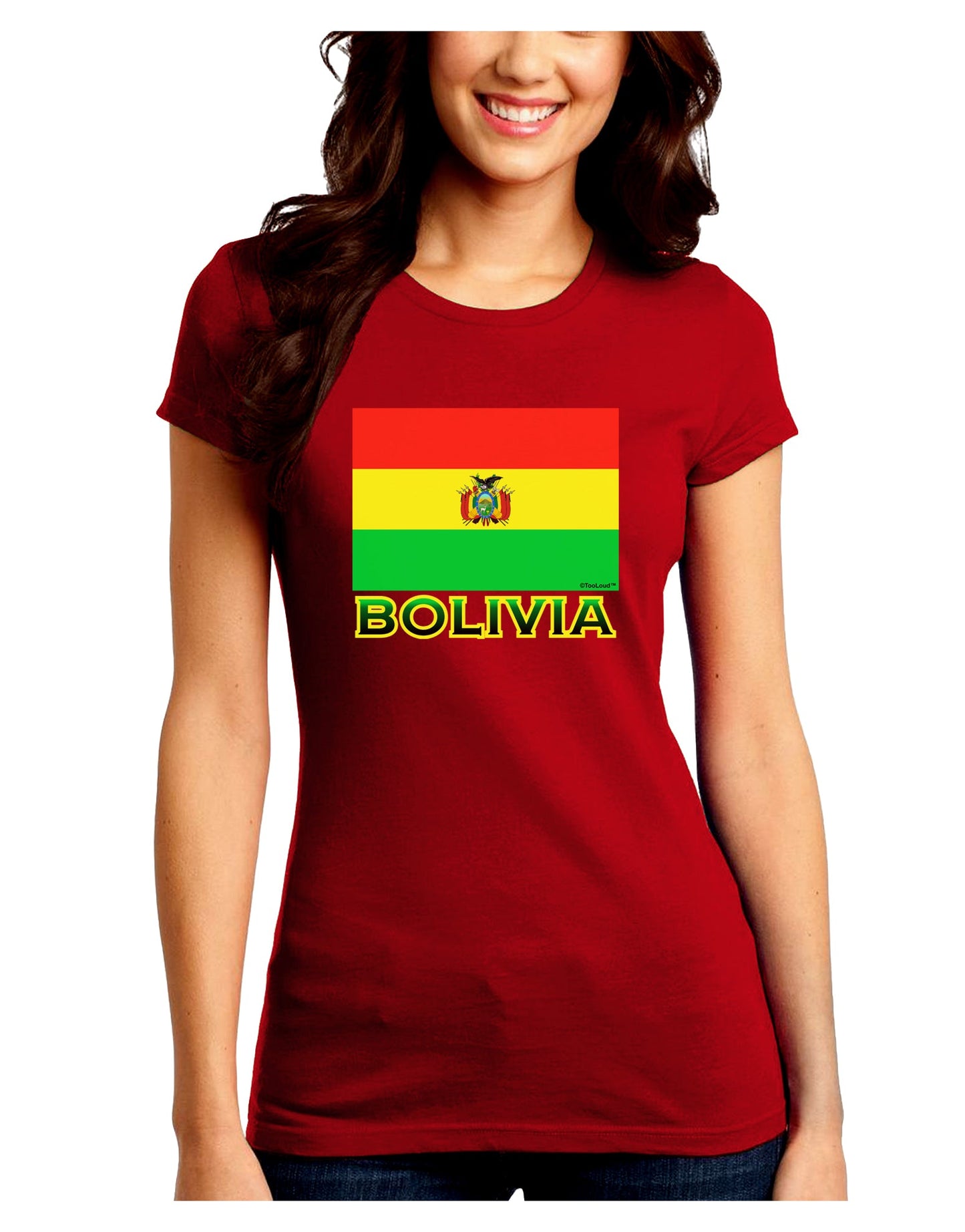 Bolivia Flag Juniors Petite Crew Dark T-Shirt-T-Shirts Juniors Tops-TooLoud-Red-Juniors Fitted Small-Davson Sales