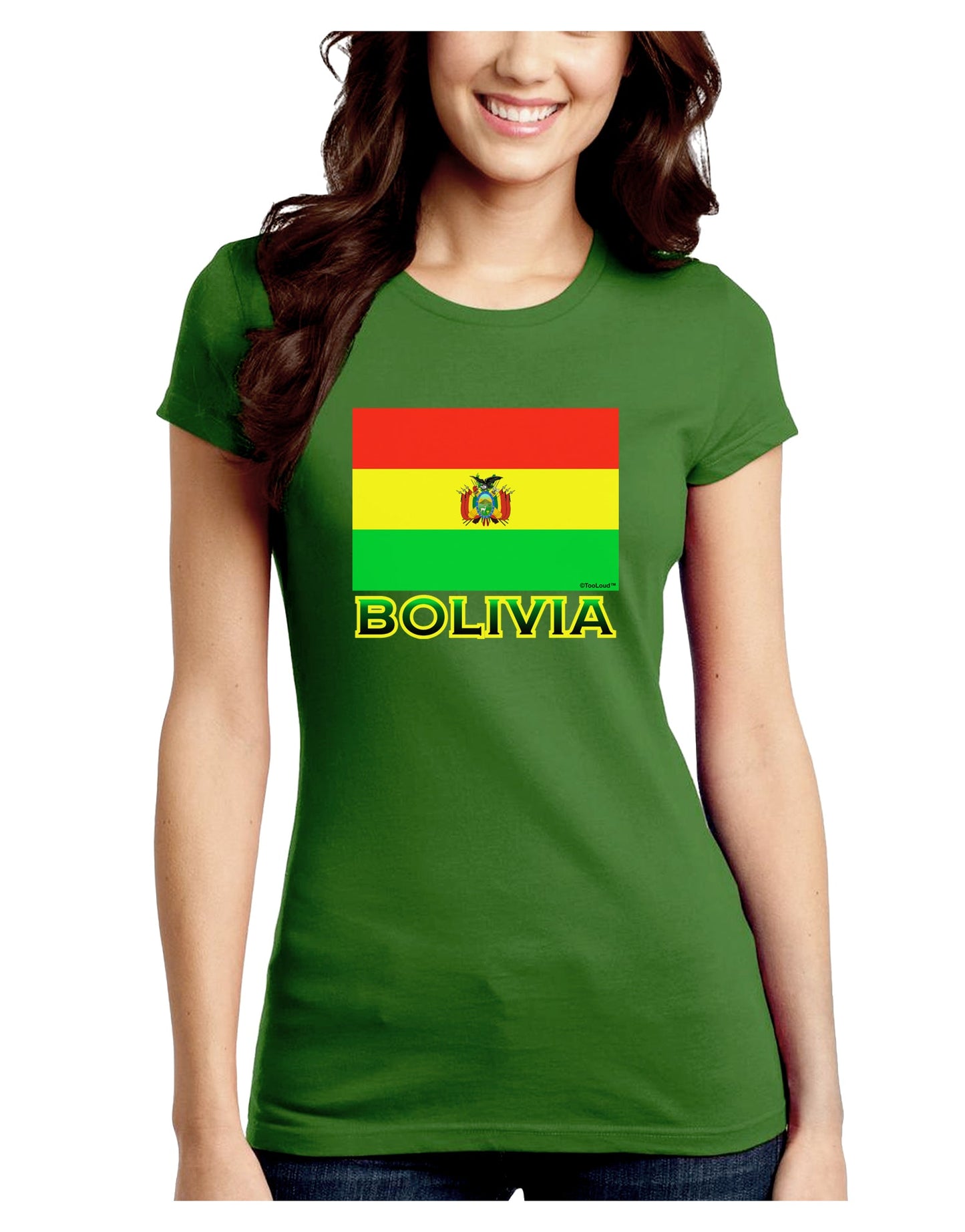 Bolivia Flag Juniors Petite Crew Dark T-Shirt-T-Shirts Juniors Tops-TooLoud-Kiwi-Green-Juniors Fitted Small-Davson Sales