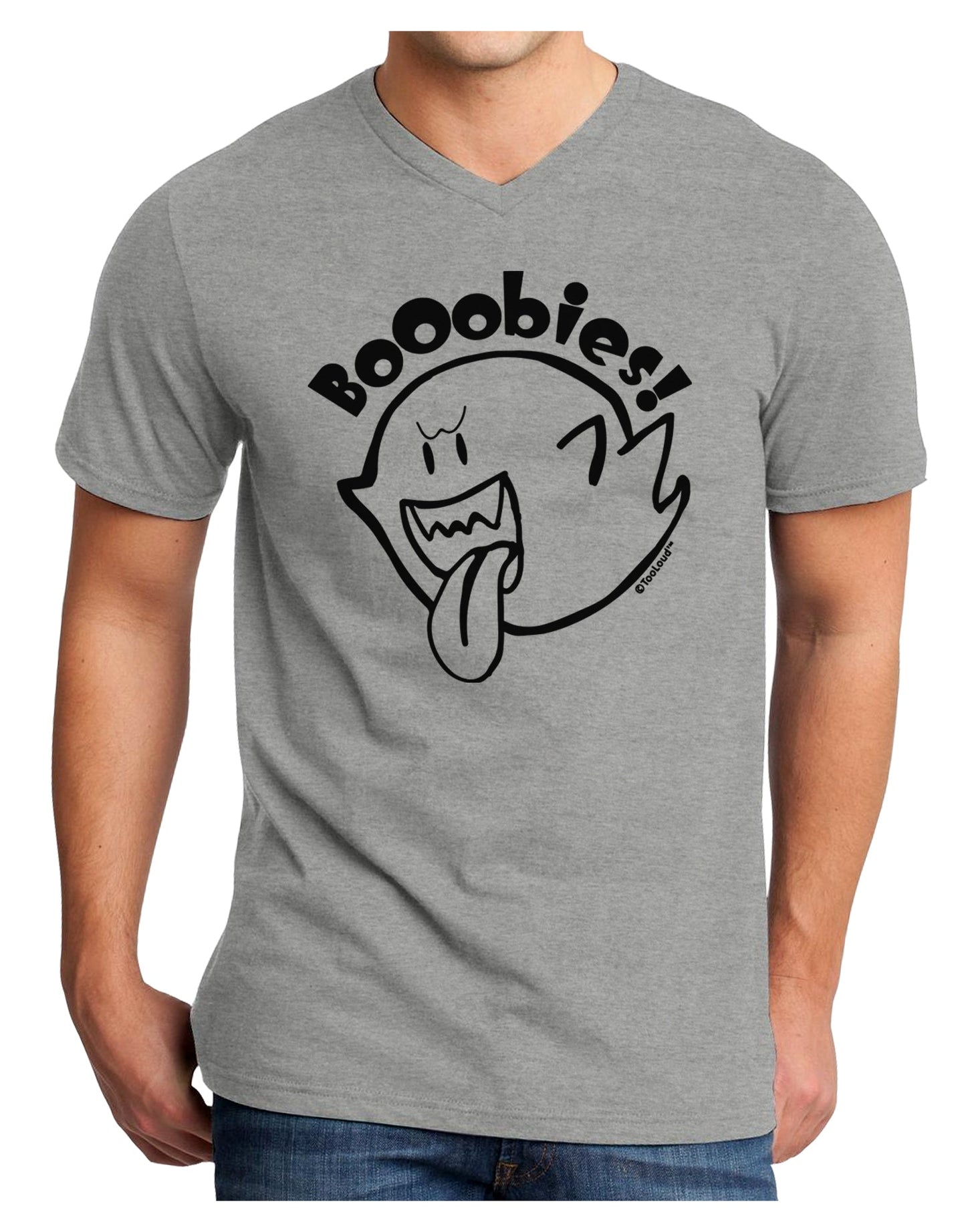 Booobies Adult V-Neck T-shirt-Mens T-Shirt-TooLoud-HeatherGray-Small-Davson Sales