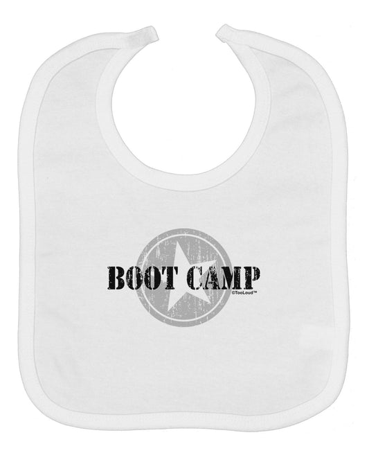 Boot Camp Distressed Text Baby Bib by TooLoud