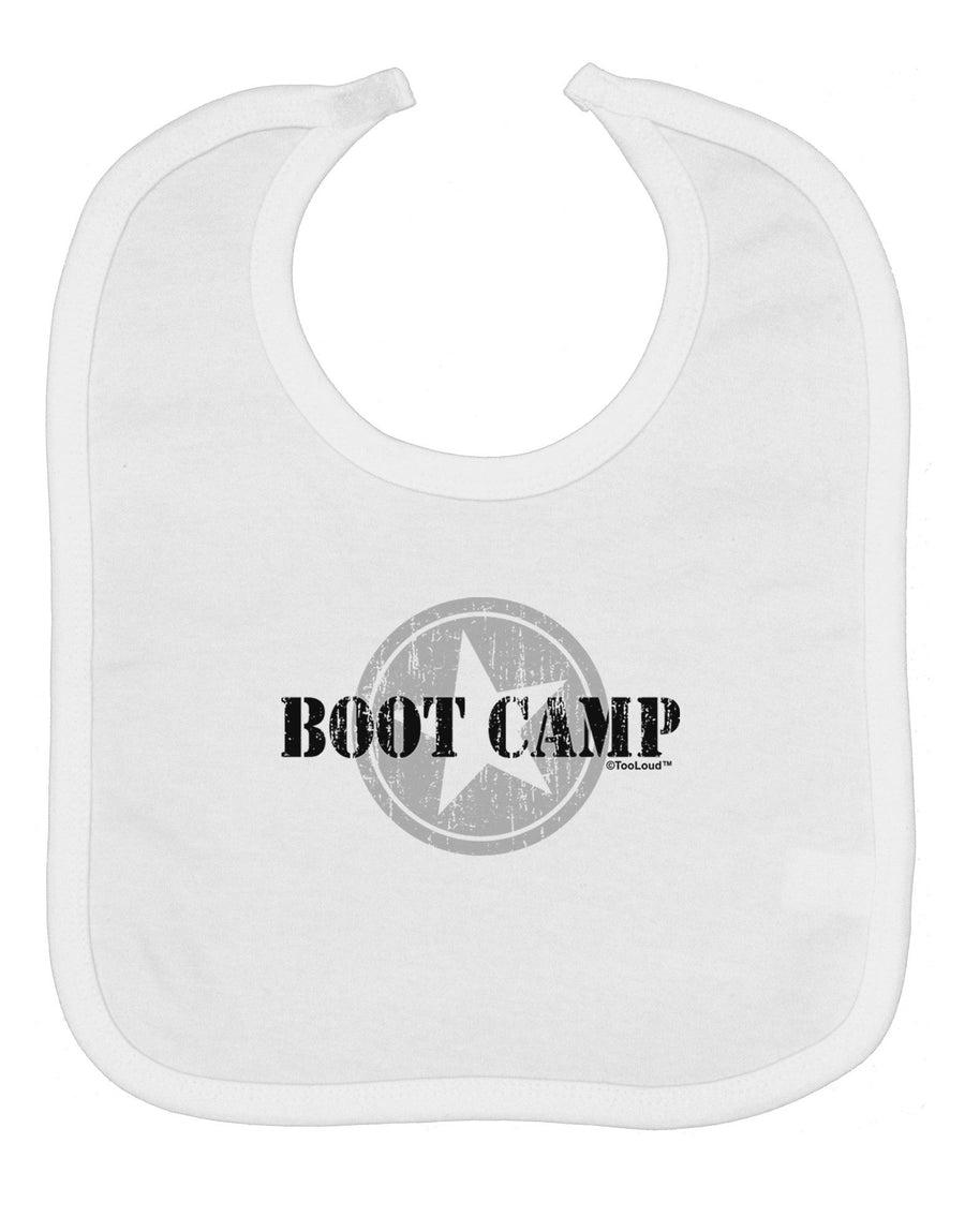 Boot Camp Distressed Text Baby Bib by TooLoud