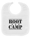 Bootcamp Large distressed Text Baby Bib by TooLoud