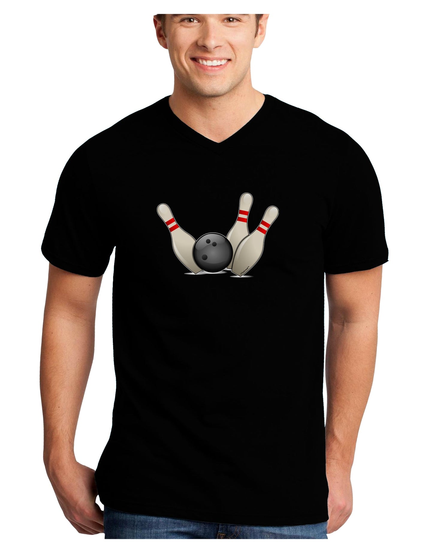 Bowling Ball with Pins Adult Dark V-Neck T-Shirt-TooLoud-Black-Small-Davson Sales