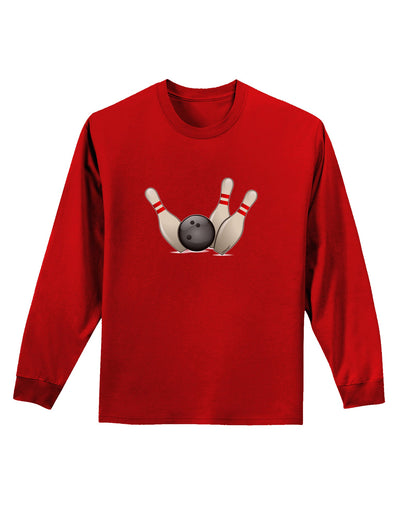 Bowling Ball with Pins Adult Long Sleeve Dark T-Shirt-TooLoud-Red-Small-Davson Sales