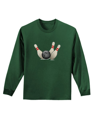 Bowling Ball with Pins Adult Long Sleeve Dark T-Shirt-TooLoud-Dark-Green-Small-Davson Sales