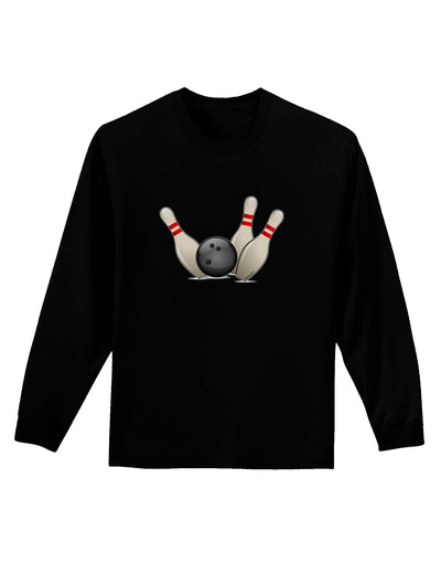 Bowling Ball with Pins Adult Long Sleeve Dark T-Shirt-TooLoud-Black-Small-Davson Sales