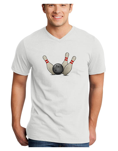 Bowling Ball with Pins Adult V-Neck T-shirt-Mens V-Neck T-Shirt-TooLoud-White-Small-Davson Sales