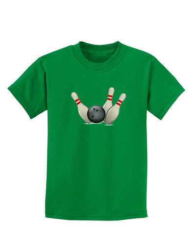 Bowling Ball with Pins Childrens Dark T-Shirt-Childrens T-Shirt-TooLoud-Kelly-Green-X-Small-Davson Sales