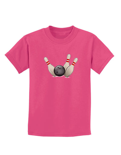 Bowling Ball with Pins Childrens Dark T-Shirt-Childrens T-Shirt-TooLoud-Sangria-X-Small-Davson Sales