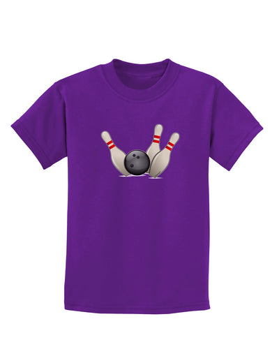 Bowling Ball with Pins Childrens Dark T-Shirt-Childrens T-Shirt-TooLoud-Purple-X-Small-Davson Sales