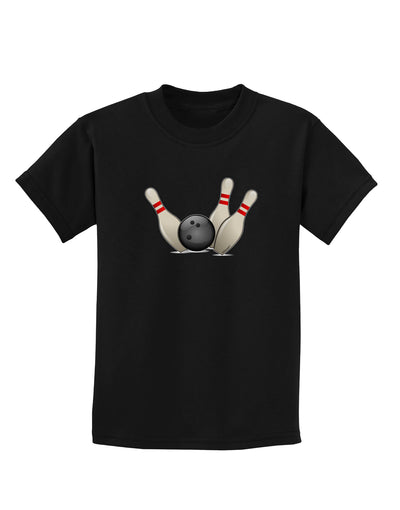 Bowling Ball with Pins Childrens Dark T-Shirt-Childrens T-Shirt-TooLoud-Black-X-Small-Davson Sales