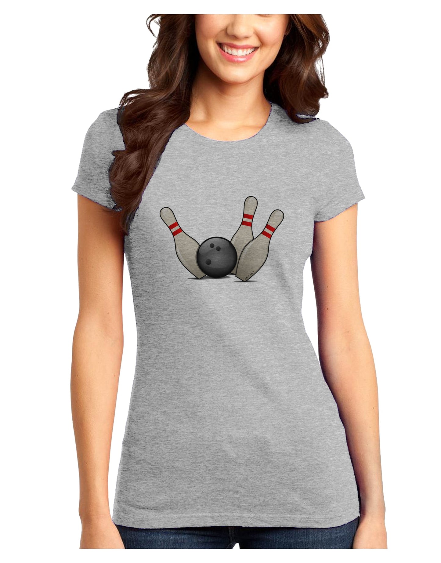 Bowling Ball with Pins Juniors Petite T-Shirt-T-Shirts Juniors Tops-TooLoud-Ash-Gray-Juniors Fitted X-Small-Davson Sales
