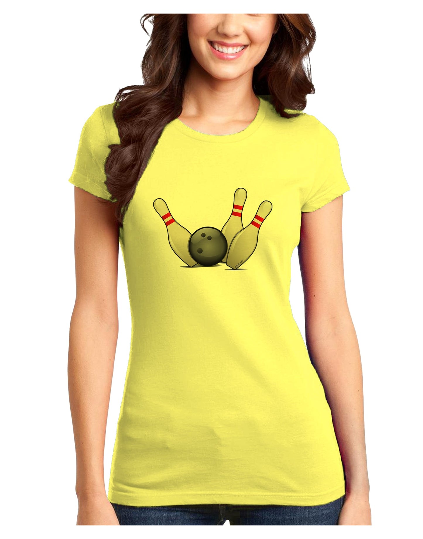 Bowling Ball with Pins Juniors Petite T-Shirt-T-Shirts Juniors Tops-TooLoud-Yellow-Juniors Fitted X-Small-Davson Sales