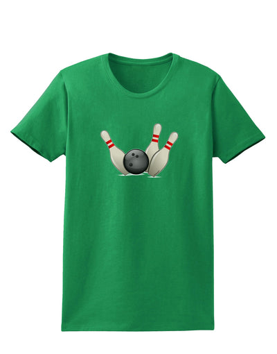 Bowling Ball with Pins Womens Dark T-Shirt-TooLoud-Kelly-Green-X-Small-Davson Sales