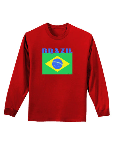 Brazil Flag Adult Long Sleeve Dark T-Shirt-TooLoud-Red-Small-Davson Sales