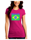 Brazil Flag Juniors Petite Crew Dark T-Shirt-T-Shirts Juniors Tops-TooLoud-Hot-Pink-Juniors Fitted Small-Davson Sales