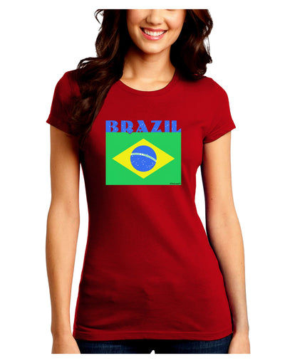 Brazil Flag Juniors Petite Crew Dark T-Shirt-T-Shirts Juniors Tops-TooLoud-Red-Juniors Fitted Small-Davson Sales