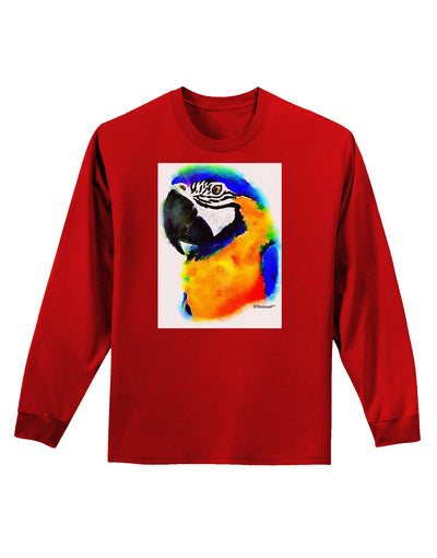 Brightly Colored Parrot Watercolor Adult Long Sleeve Dark T-Shirt-TooLoud-Red-Small-Davson Sales