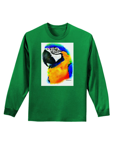 Brightly Colored Parrot Watercolor Adult Long Sleeve Dark T-Shirt-TooLoud-Kelly-Green-Small-Davson Sales