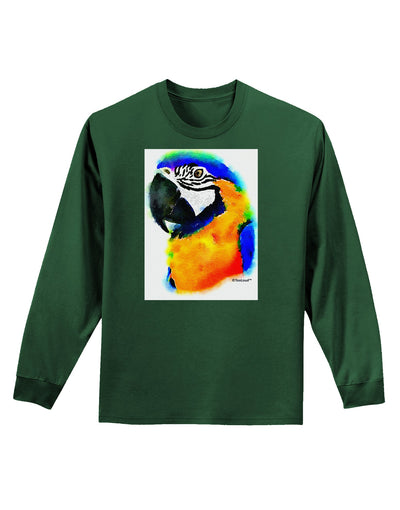 Brightly Colored Parrot Watercolor Adult Long Sleeve Dark T-Shirt-TooLoud-Dark-Green-Small-Davson Sales