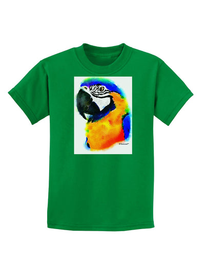 Brightly Colored Parrot Watercolor Childrens Dark T-Shirt-Childrens T-Shirt-TooLoud-Kelly-Green-X-Small-Davson Sales