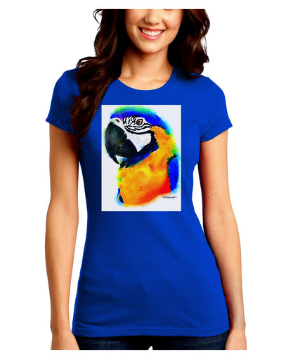 Brightly Colored Parrot Watercolor Juniors Crew Dark T-Shirt-T-Shirts Juniors Tops-TooLoud-Royal-Blue-Juniors Fitted Small-Davson Sales