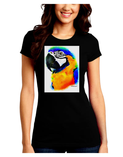 Brightly Colored Parrot Watercolor Juniors Crew Dark T-Shirt-T-Shirts Juniors Tops-TooLoud-Black-Juniors Fitted Small-Davson Sales