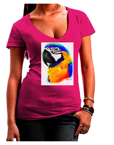 Brightly Colored Parrot Watercolor Juniors V-Neck Dark T-Shirt-Womens V-Neck T-Shirts-TooLoud-Hot-Pink-Juniors Fitted Small-Davson Sales