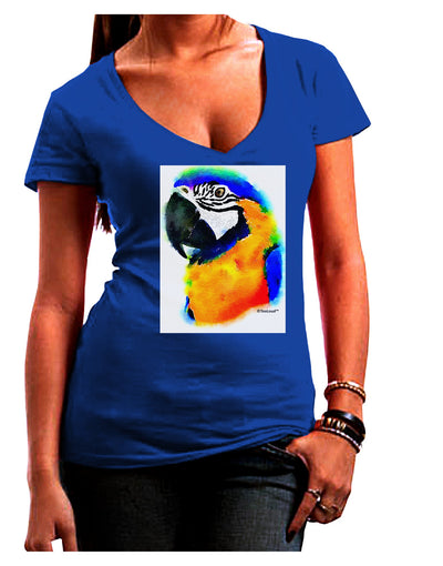 Brightly Colored Parrot Watercolor Juniors V-Neck Dark T-Shirt-Womens V-Neck T-Shirts-TooLoud-Royal-Blue-Juniors Fitted Small-Davson Sales