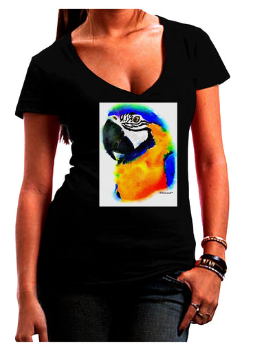 Brightly Colored Parrot Watercolor Juniors V-Neck Dark T-Shirt-Womens V-Neck T-Shirts-TooLoud-Black-Juniors Fitted Small-Davson Sales