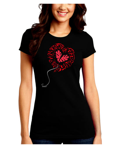 Broken Heart Popped Red Heart Balloon Juniors Crew Dark T-Shirt-T-Shirts Juniors Tops-TooLoud-Black-Juniors Fitted Small-Davson Sales