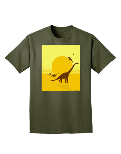 Brontosaurus and Pterodactyl Silhouettes with Sun Adult Dark T-Shirt by TooLoud-Mens T-Shirt-TooLoud-Military-Green-Small-Davson Sales