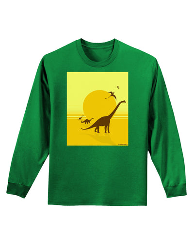 Brontosaurus and Pterodactyl Silhouettes with Sun Adult Long Sleeve Dark T-Shirt by TooLoud-TooLoud-Kelly-Green-Small-Davson Sales