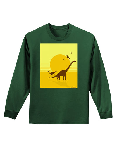 Brontosaurus and Pterodactyl Silhouettes with Sun Adult Long Sleeve Dark T-Shirt by TooLoud-TooLoud-Dark-Green-Small-Davson Sales